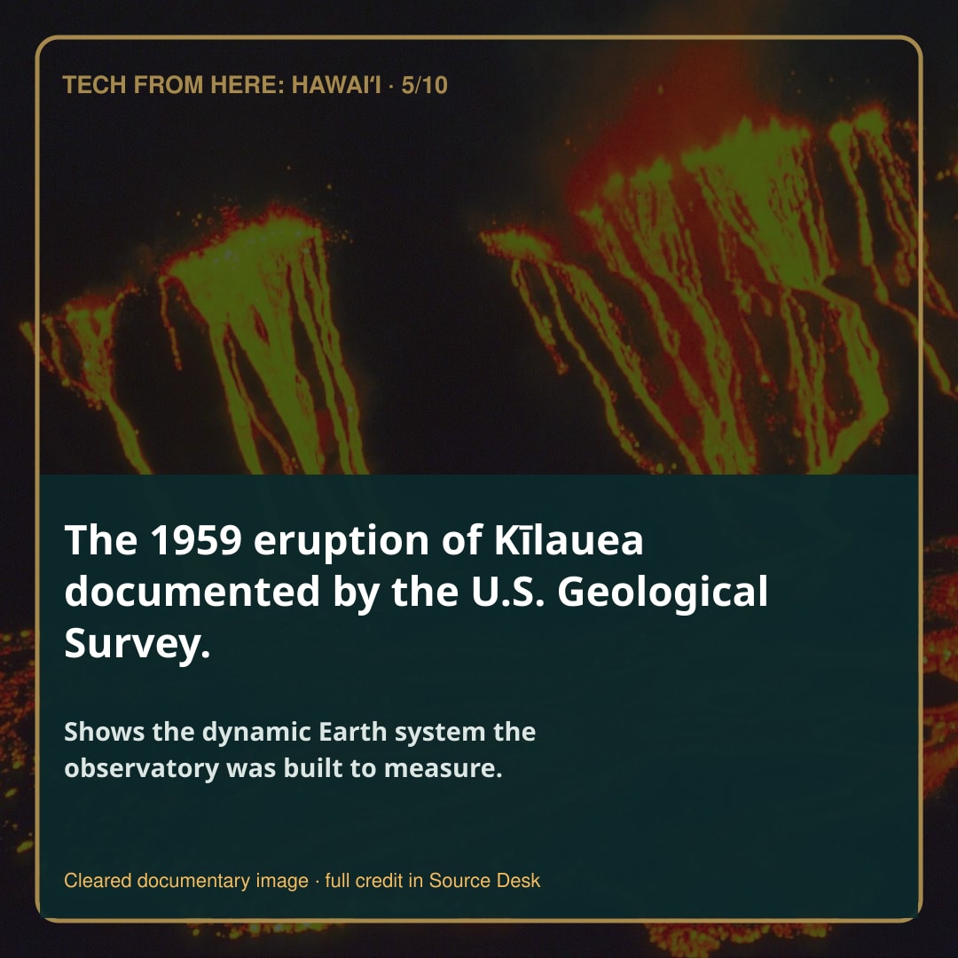 The 1959 eruption of Kīlauea documented by the U.S. Geological Survey.. Shows the dynamic Earth system the observatory was built to measure.