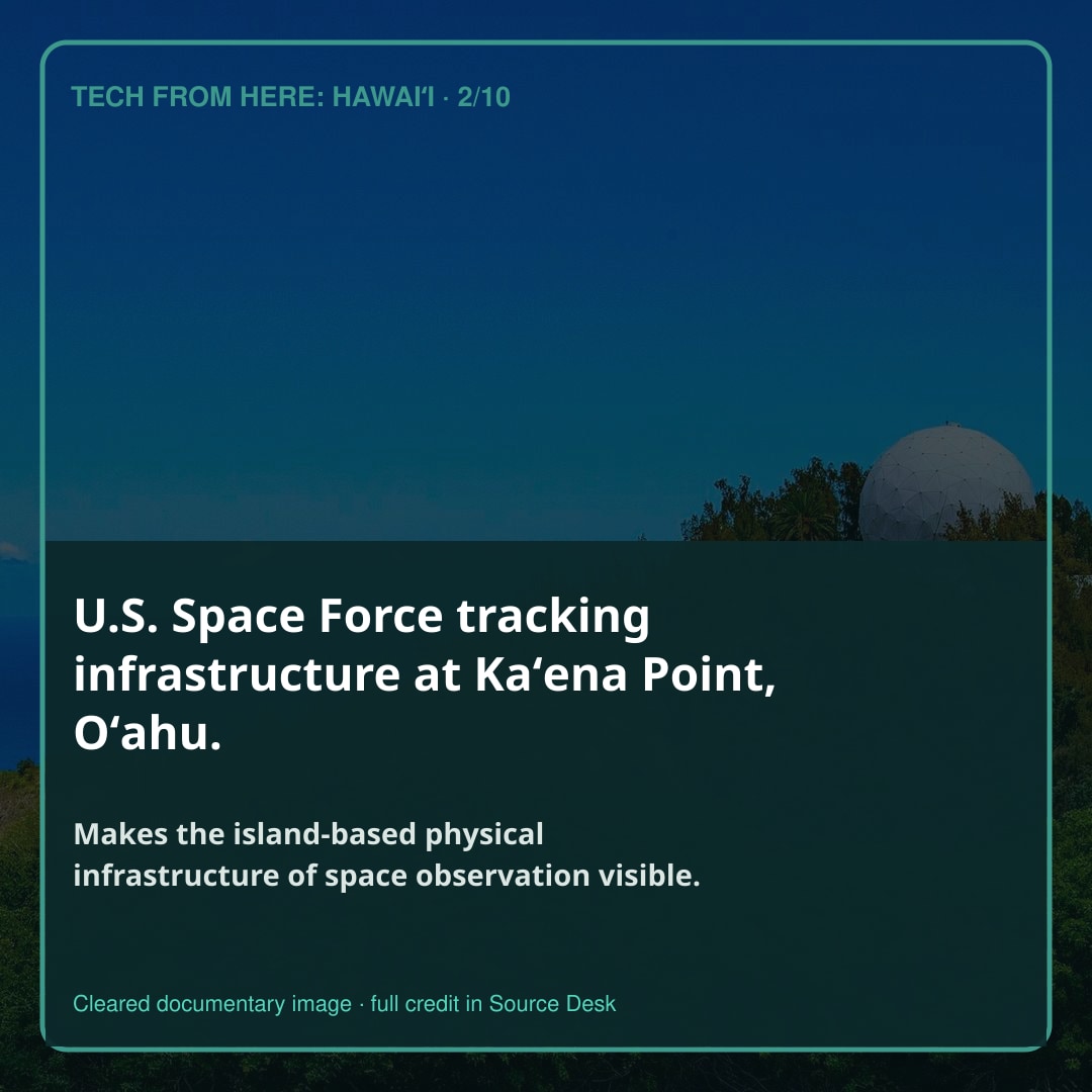 U.S. Space Force tracking infrastructure at Kaʻena Point, Oʻahu.. Makes the island-based physical infrastructure of space observation visible.