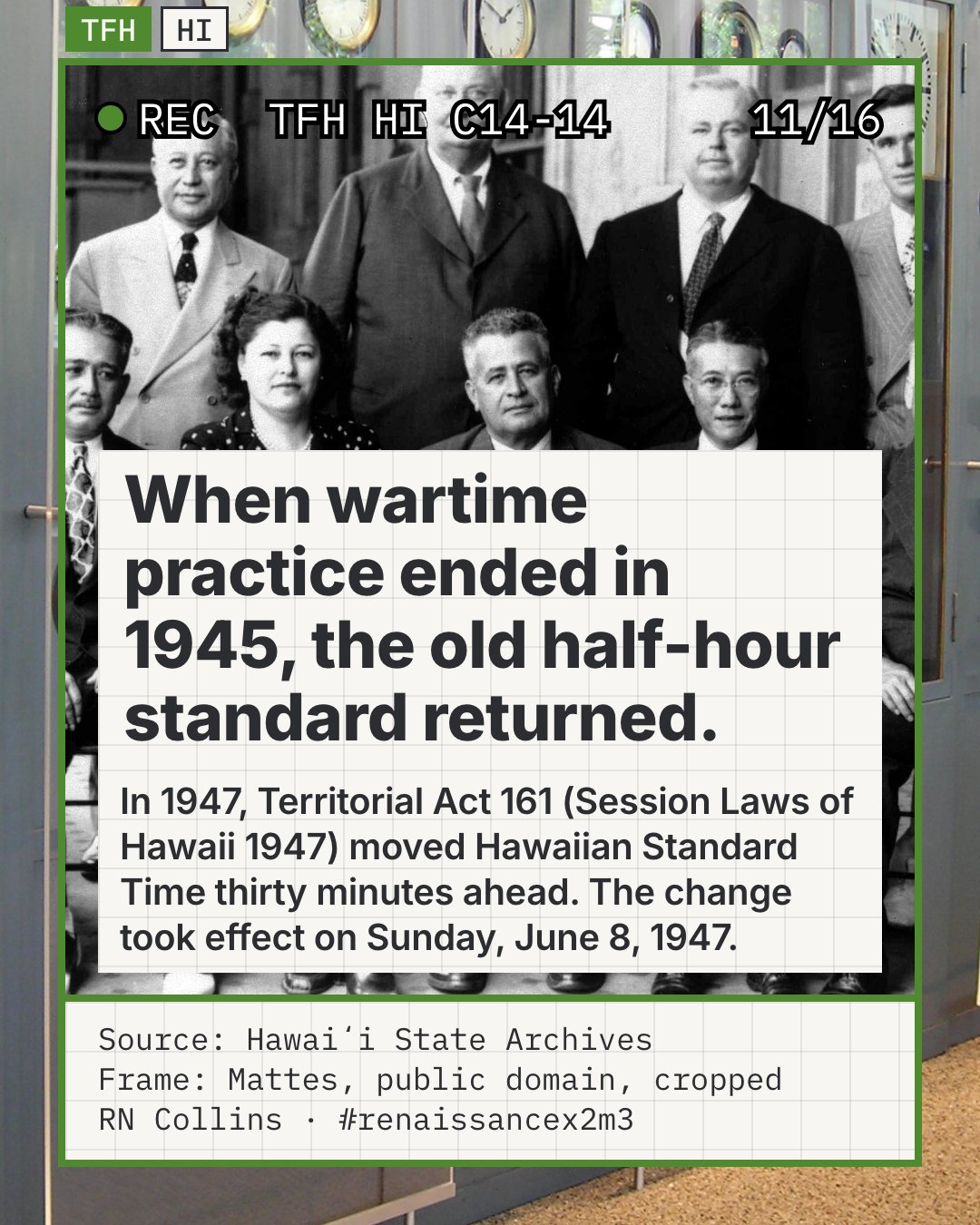 The Senate of the Twenty-Fourth Legislature of the Territory of Hawaii, a group portrait taken in 1947 and held by the Hawaiʻi State Archives, cropped to the photograph and brightened from a dark negative scan. It is the territorial legislature that passed the 1947 act the sentence names.