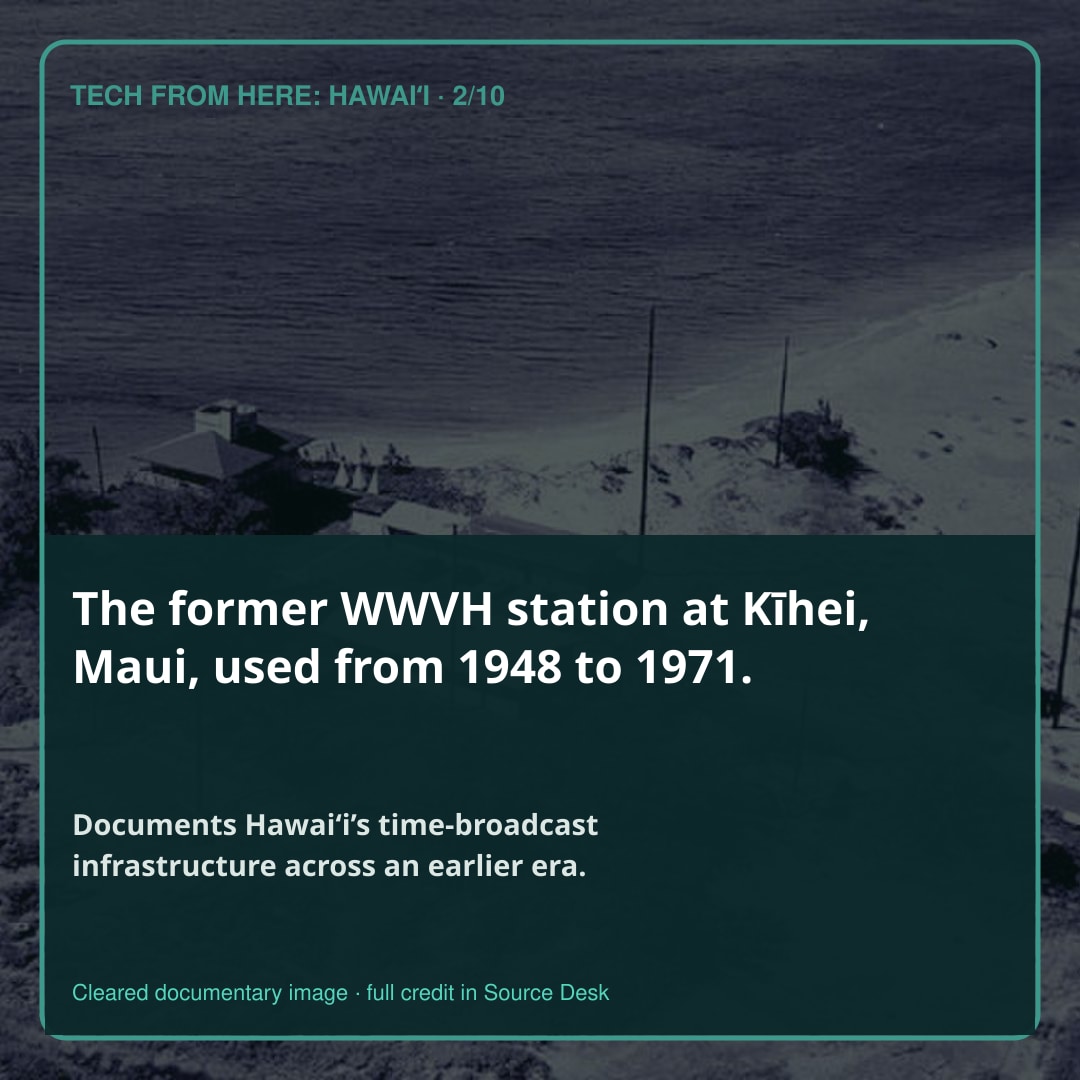 The former WWVH station at Kīhei, Maui, used from 1948 to 1971.. Documents Hawaiʻi’s time-broadcast infrastructure across an earlier era.