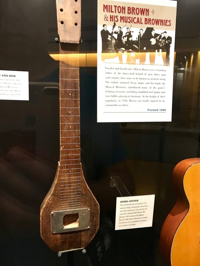 A handmade 1935 steel guitar displayed at the Country Music Hall of Fame.