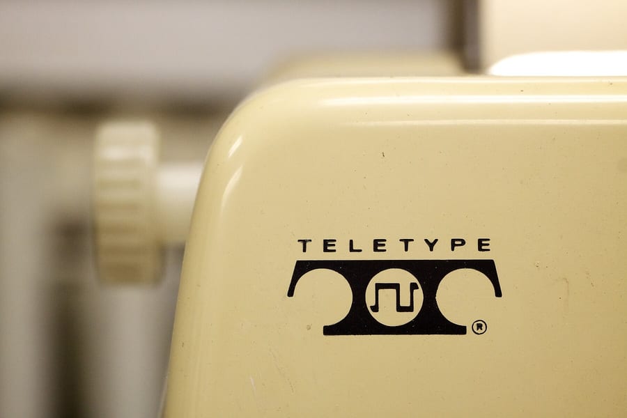 Photograph of a preserved ASR-33 teletype terminal.