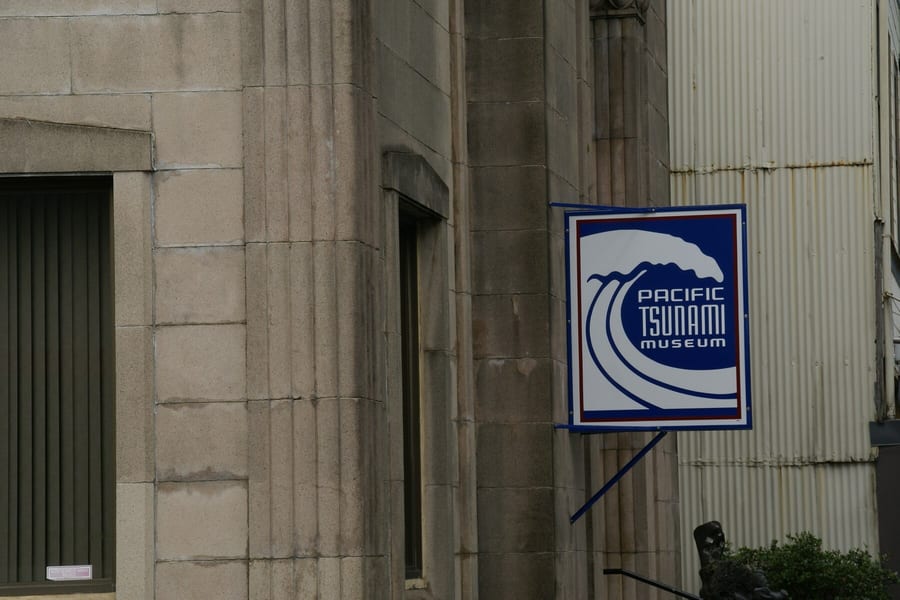 Photograph of the Pacific Tsunami Museum sign.