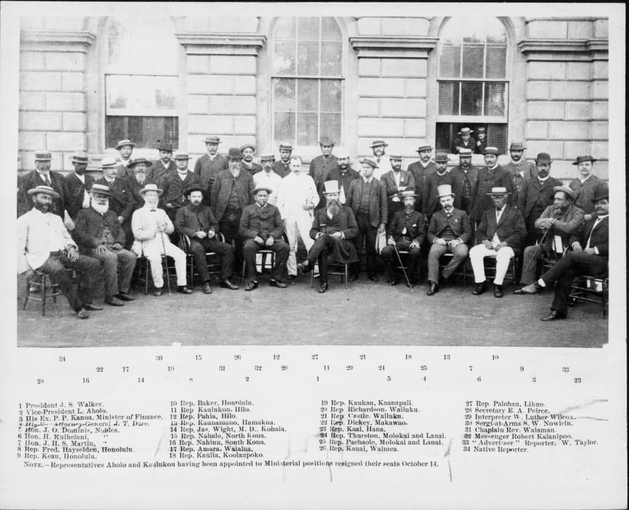 Group photograph of the 1886 Hawaiian Kingdom Legislature.