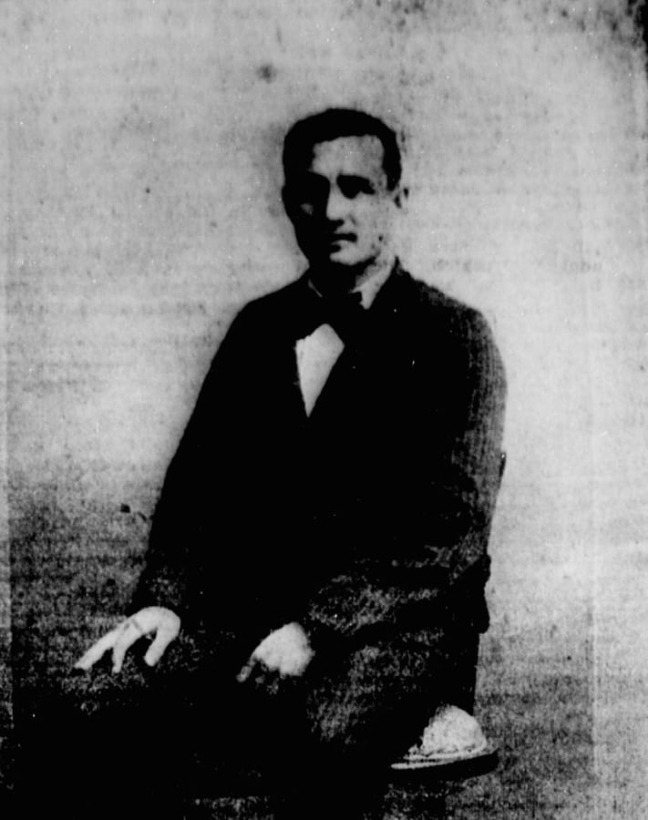 Historic newspaper portrait of editor David Kanewanui.