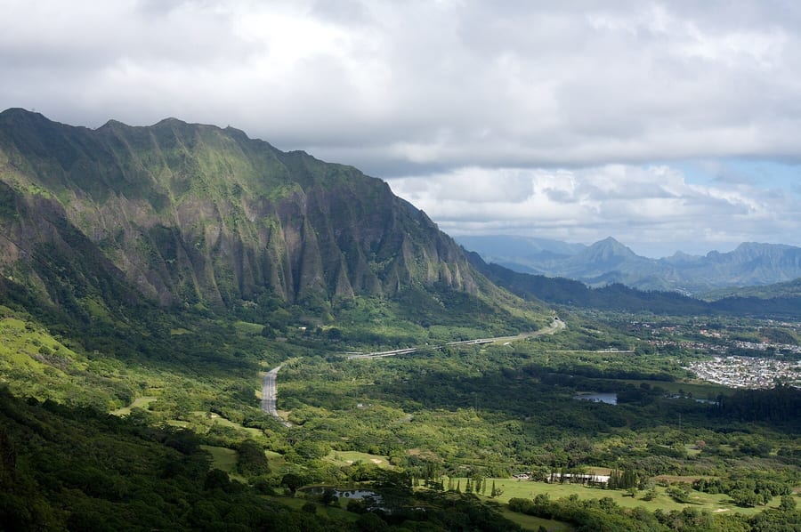 Photograph of windward Koʻolau cliffs.