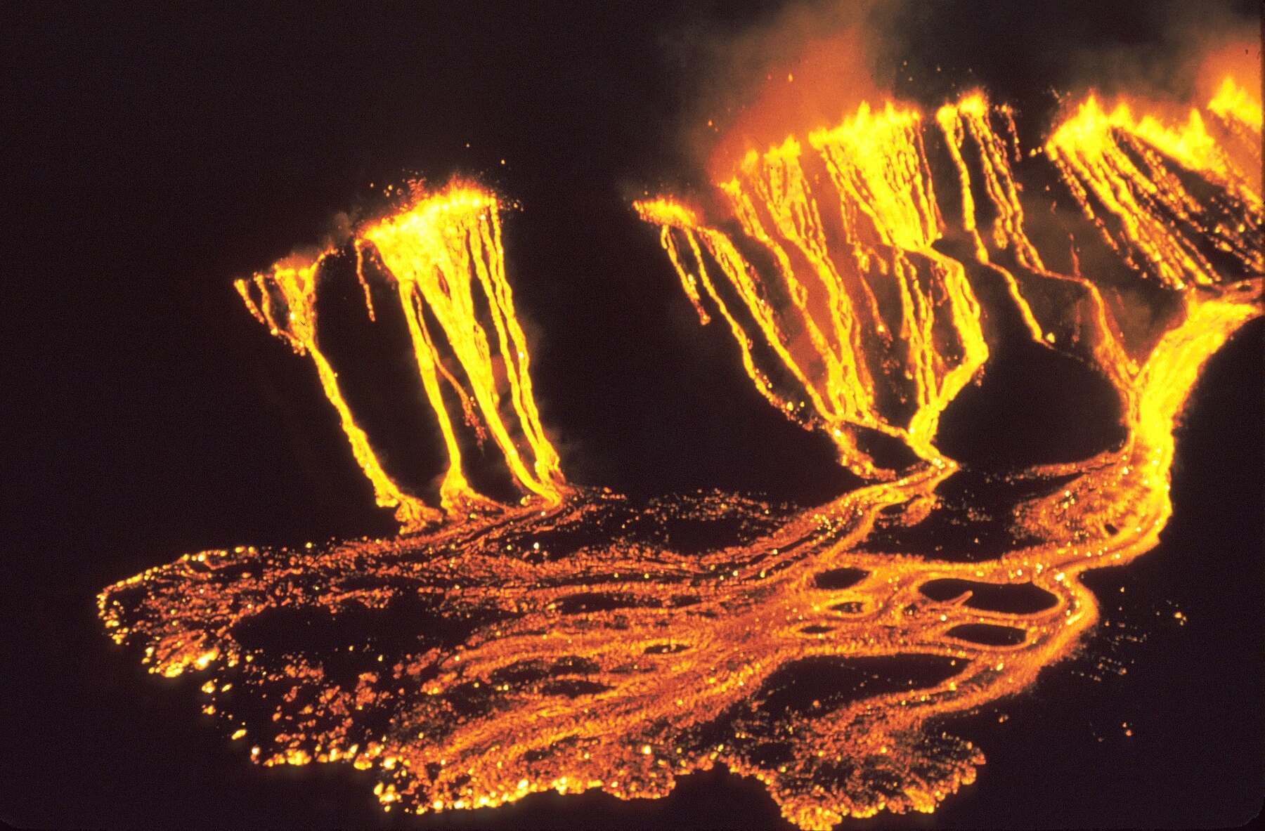 Night view of lava fountains during Kīlauea’s 1959 eruption.