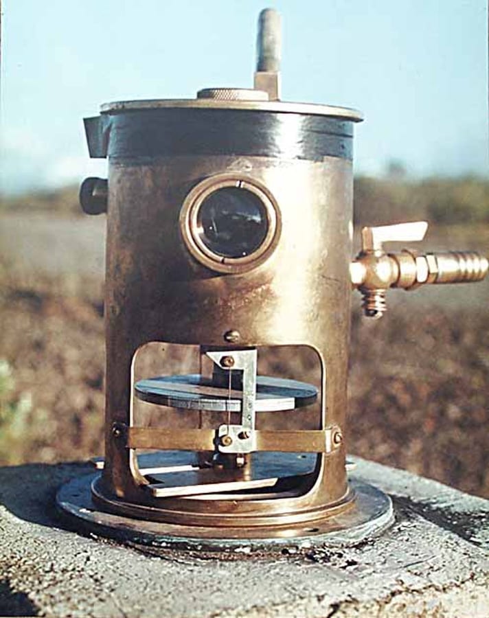 Photograph of a volcano deformation tiltmeter.