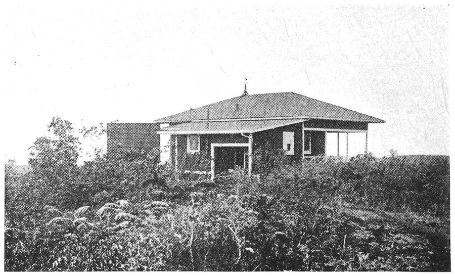 Period photograph of the original volcano observatory.