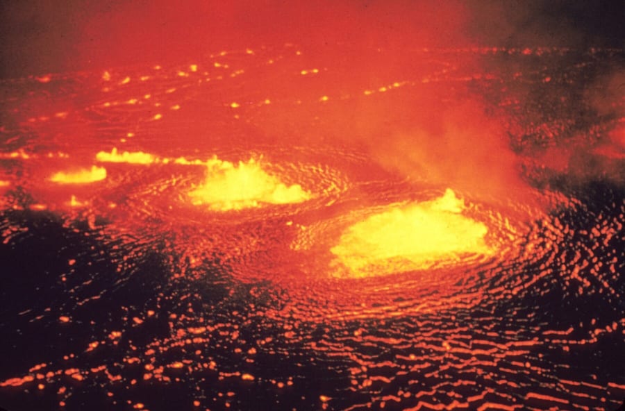 Photograph of a 1954 Kīlauea eruption.