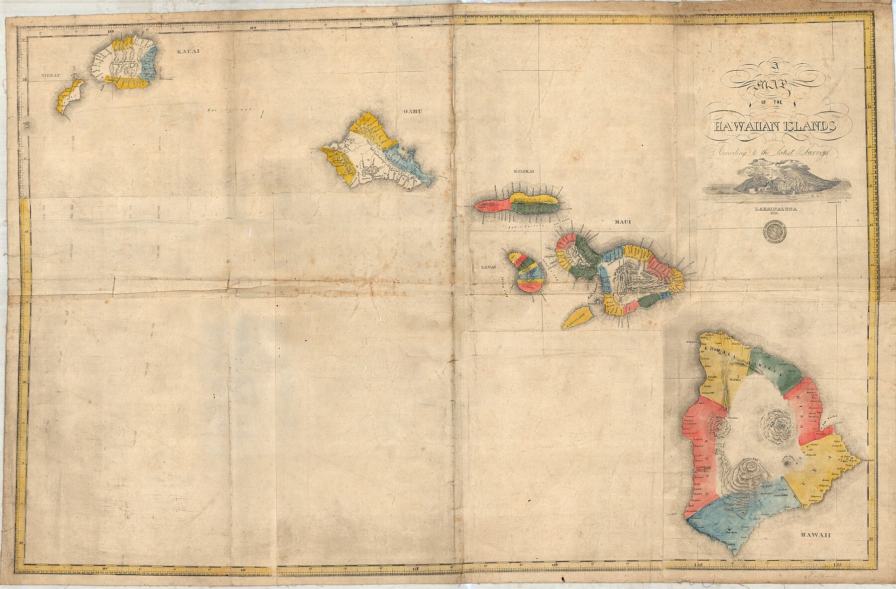 Nineteenth-century engraved map of the Hawaiian Islands.