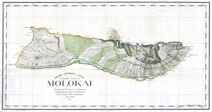 Historic Land Office map of Molokaʻi, 1897.