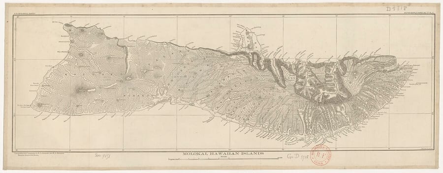 Historic triangulation and topography map of Molokaʻi.