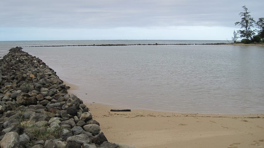 Photograph of a traditional Hawaiian stone wall corner.
