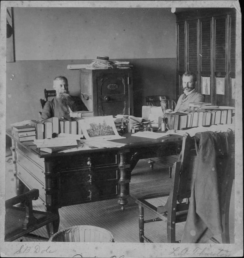 Sanford Dole and Lorrin Thurston, photographed around 1893 to 1894.